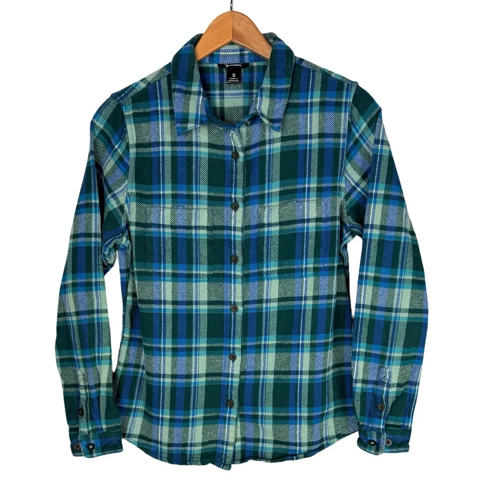 Cotopaxi Mero Flannel Shirt Womens Blue Plaid Organic Cotton Heavyweight - Picture 2 of 7